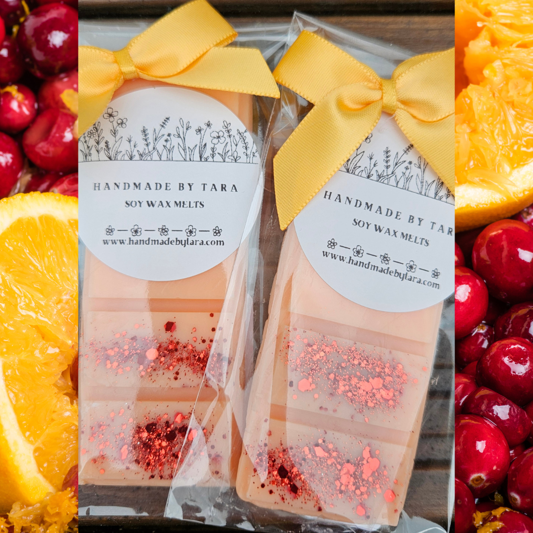 Mandarin and Cranberry soy wax melt snap bar Handmade by Tara in Bristol UK